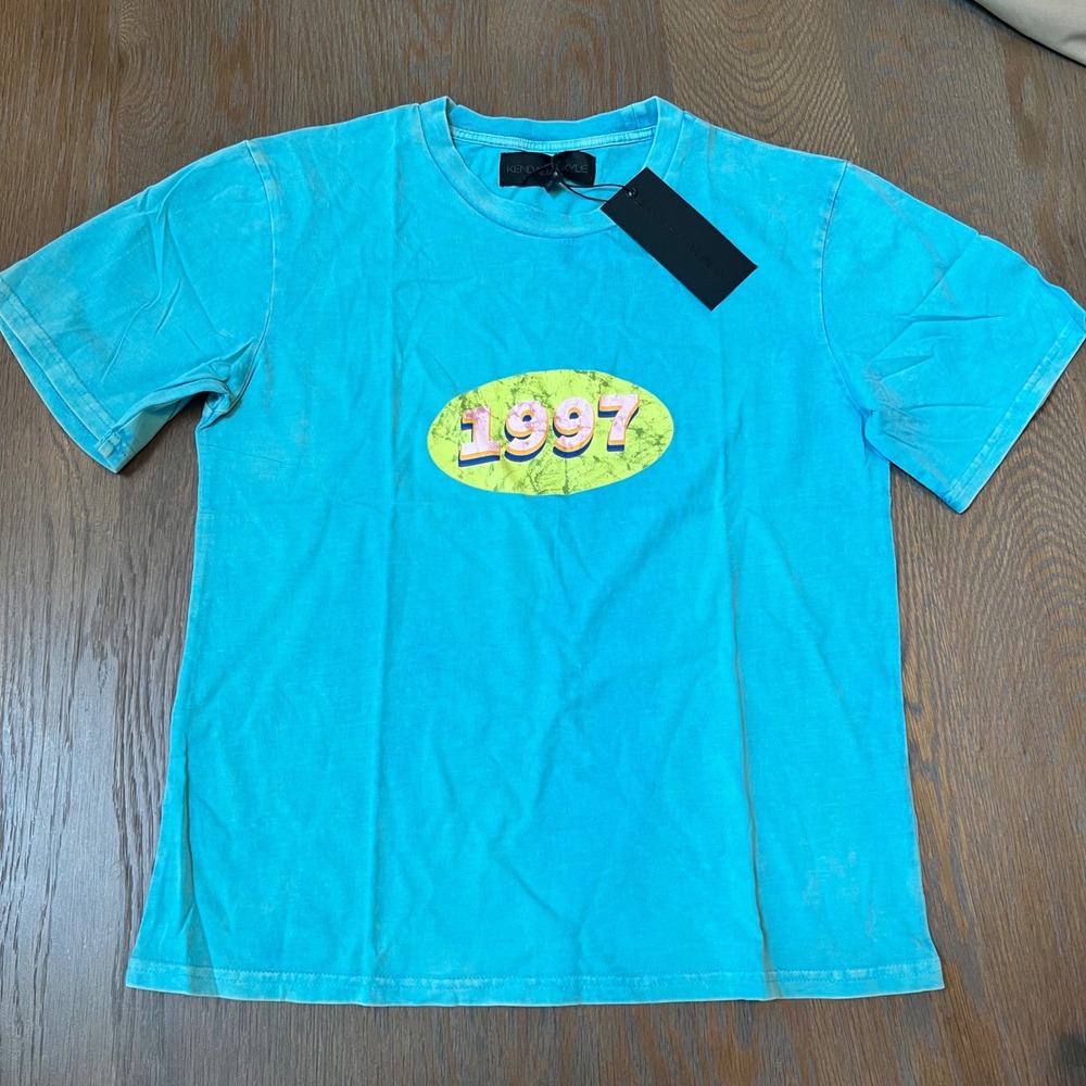 Kendall + Kylie Women Aqua Blue 1997 Graphic T Shirt Size Medium